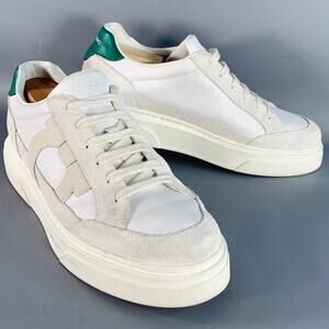 SALVATORE FERRAGAMO Size 11 White Green Logo Leather Chunky Sole Sneakers